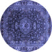 Round Machine Washable Medallion Blue Traditional Rug, wshtr131blu