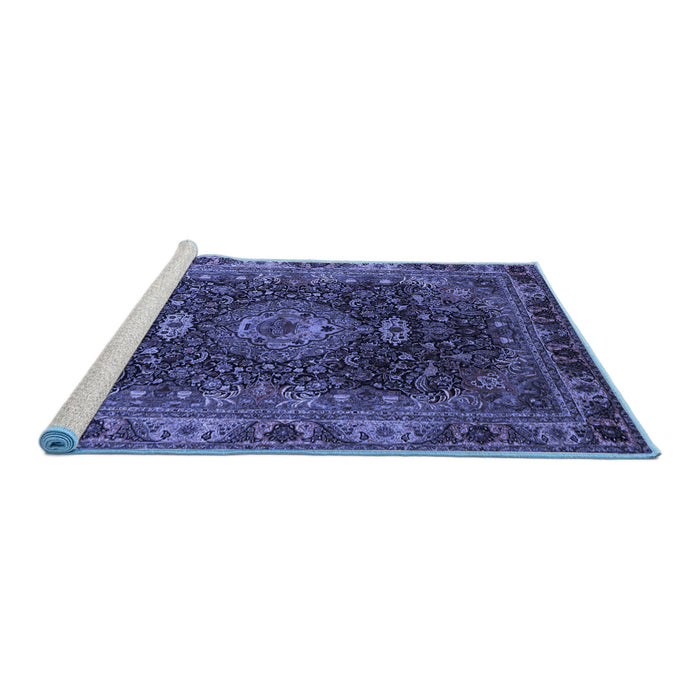 Sideview of Machine Washable Medallion Blue Traditional Rug, wshtr131blu