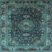 Square Machine Washable Medallion Light Blue Traditional Rug, wshtr131lblu