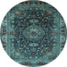 Round Machine Washable Medallion Light Blue Traditional Rug, wshtr131lblu