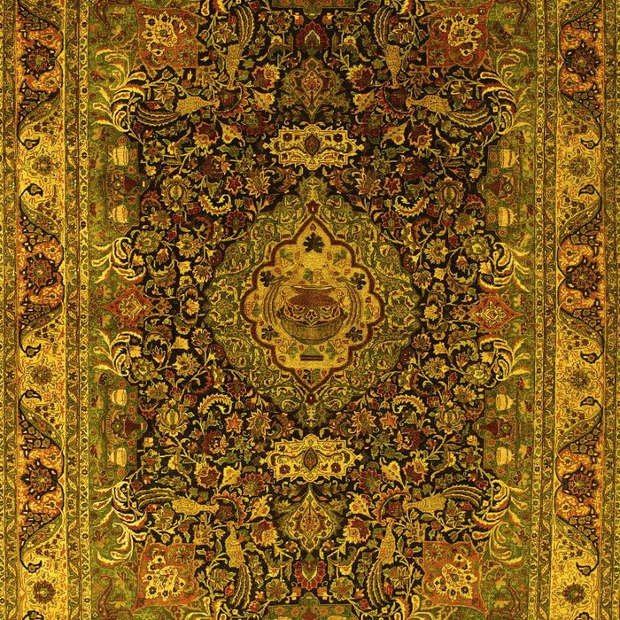Machine Washable Medallion Yellow Traditional Rug, wshtr131yw