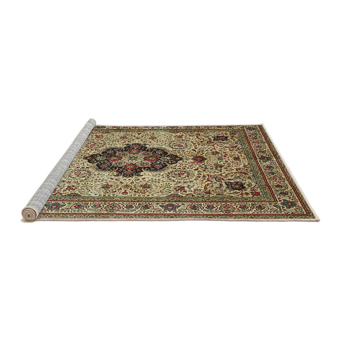 Sideview of Machine Washable Traditional Brown Green Rug, wshtr132