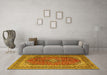 Machine Washable Medallion Yellow Traditional Rug in a Living Room, wshtr1320yw