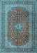 Machine Washable Medallion Light Blue Traditional Rug, wshtr1320lblu