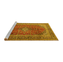 Sideview of Machine Washable Medallion Yellow Traditional Rug, wshtr1320yw
