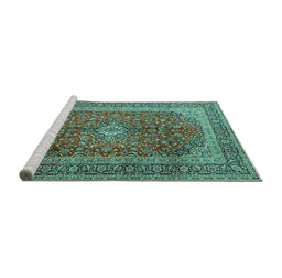 Sideview of Machine Washable Medallion Turquoise Traditional Area Rugs, wshtr1320turq