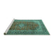 Sideview of Machine Washable Medallion Turquoise Traditional Area Rugs, wshtr1320turq