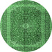 Round Medallion Emerald Green Traditional Rug, tr1320emgrn