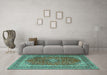 Machine Washable Medallion Turquoise Traditional Area Rugs in a Living Room,, wshtr1320turq