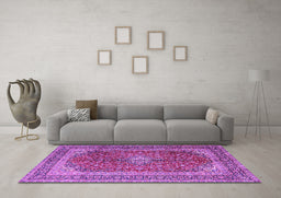 Machine Washable Medallion Purple Traditional Area Rugs in a Living Room, wshtr1320pur
