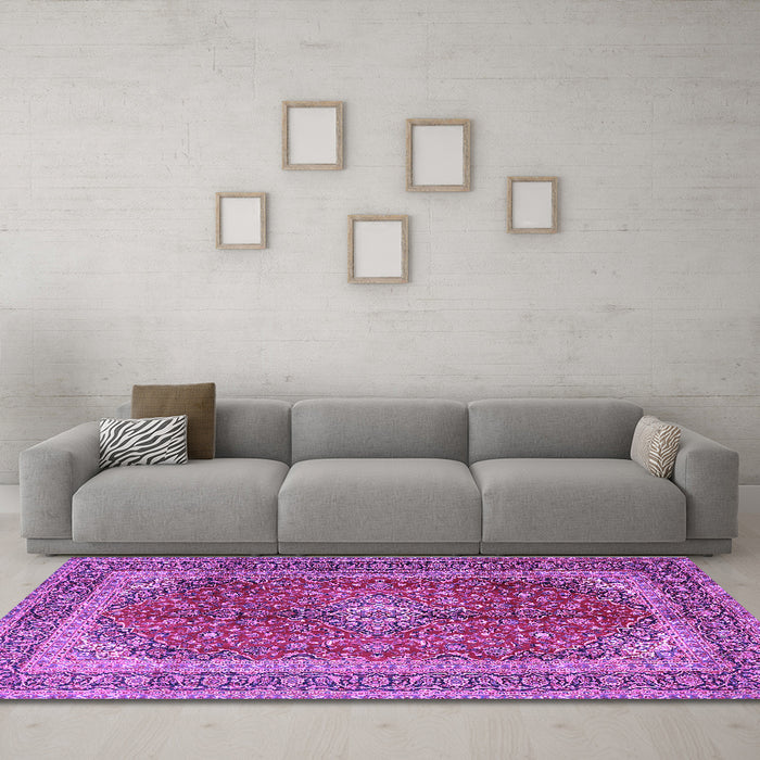 Machine Washable Medallion Purple Traditional Area Rugs in a Living Room, wshtr1320pur