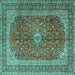 Square Medallion Turquoise Traditional Rug, tr1320turq