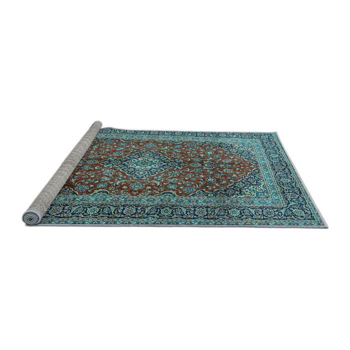 Sideview of Machine Washable Medallion Light Blue Traditional Rug, wshtr1320lblu