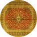 Round Machine Washable Medallion Yellow Traditional Rug, wshtr1320yw