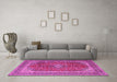 Machine Washable Medallion Pink Traditional Rug in a Living Room, wshtr1320pnk