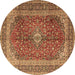 Round Medallion Brown Traditional Rug, tr1320brn