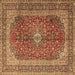 Square Machine Washable Medallion Brown Traditional Rug, wshtr1320brn