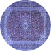 Round Machine Washable Medallion Blue Traditional Rug, wshtr1320blu