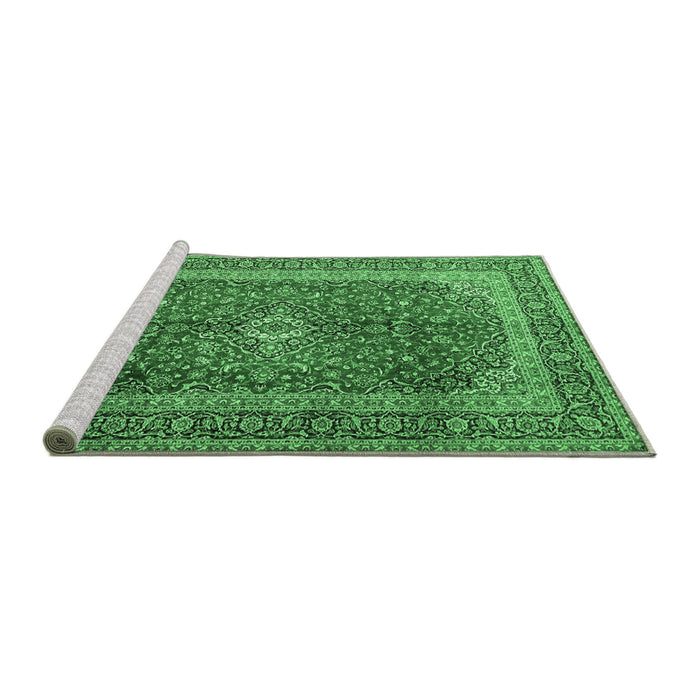Sideview of Machine Washable Medallion Emerald Green Traditional Area Rugs, wshtr1320emgrn