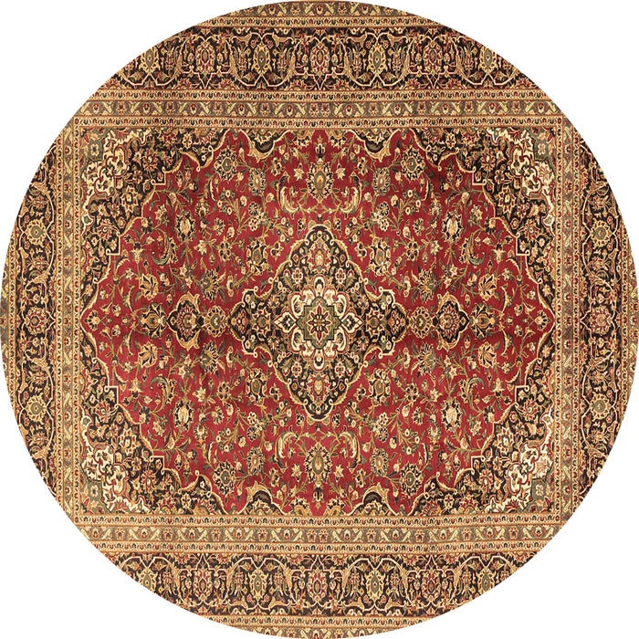 Round Machine Washable Medallion Brown Traditional Rug, wshtr1320brn