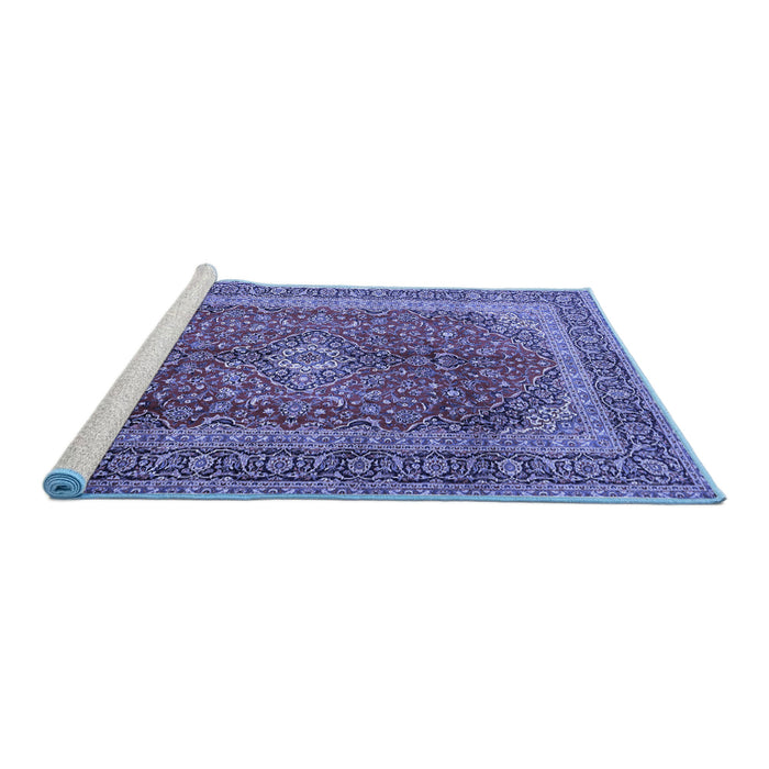 Sideview of Machine Washable Medallion Blue Traditional Rug, wshtr1320blu