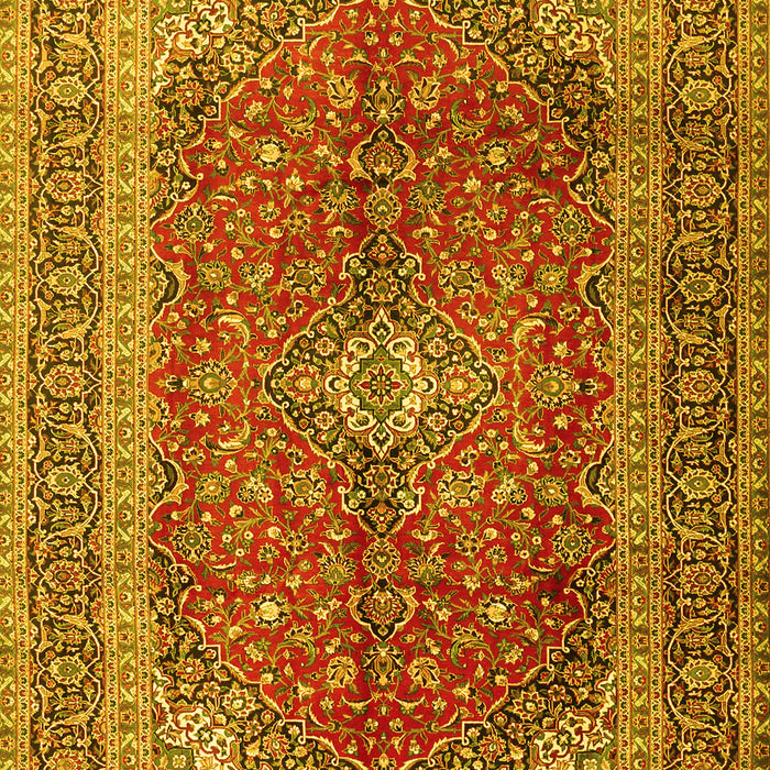 Machine Washable Medallion Yellow Traditional Rug, wshtr1320yw