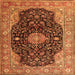 Round Machine Washable Medallion Orange Traditional Area Rugs, wshtr1321org