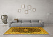 Machine Washable Medallion Yellow Traditional Rug in a Living Room, wshtr1321yw