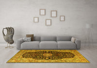 Machine Washable Medallion Yellow Traditional Rug, wshtr1321yw