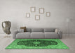 Machine Washable Medallion Emerald Green Traditional Area Rugs in a Living Room,, wshtr1321emgrn