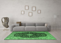 Machine Washable Medallion Emerald Green Traditional Rug, wshtr1321emgrn