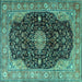 Square Medallion Turquoise Traditional Rug, tr1321turq