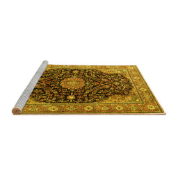 Sideview of Machine Washable Medallion Yellow Traditional Rug, wshtr1321yw