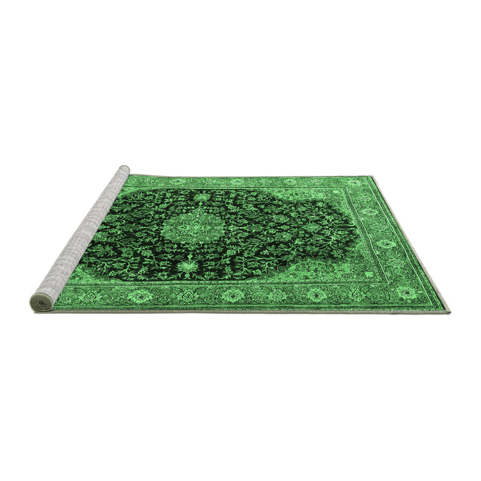 Sideview of Machine Washable Medallion Emerald Green Traditional Area Rugs, wshtr1321emgrn