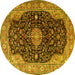 Round Machine Washable Medallion Yellow Traditional Rug, wshtr1321yw