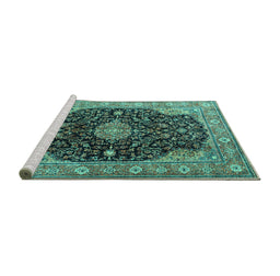 Sideview of Machine Washable Medallion Turquoise Traditional Area Rugs, wshtr1321turq