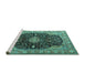 Sideview of Machine Washable Medallion Turquoise Traditional Area Rugs, wshtr1321turq