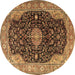 Round Medallion Brown Traditional Rug, tr1321brn