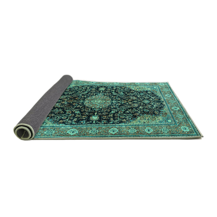 Sideview of Medallion Turquoise Traditional Rug, tr1321turq