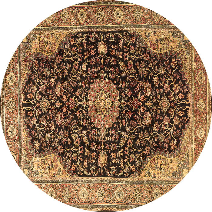 Round Machine Washable Medallion Brown Traditional Rug, wshtr1321brn