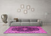 Machine Washable Medallion Pink Traditional Rug in a Living Room, wshtr1321pnk