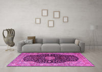 Machine Washable Medallion Pink Traditional Rug, wshtr1321pnk