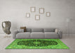 Machine Washable Medallion Green Traditional Area Rugs in a Living Room,, wshtr1321grn