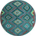 Round Southwestern Light Blue Country Rug, tr1322lblu