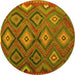 Round Machine Washable Southwestern Yellow Country Rug, wshtr1322yw