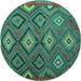 Round Machine Washable Southwestern Turquoise Country Area Rugs, wshtr1322turq