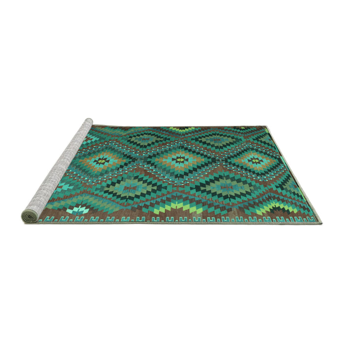 Sideview of Machine Washable Southwestern Turquoise Country Area Rugs, wshtr1322turq