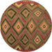 Round Machine Washable Southwestern Brown Country Rug, wshtr1322brn