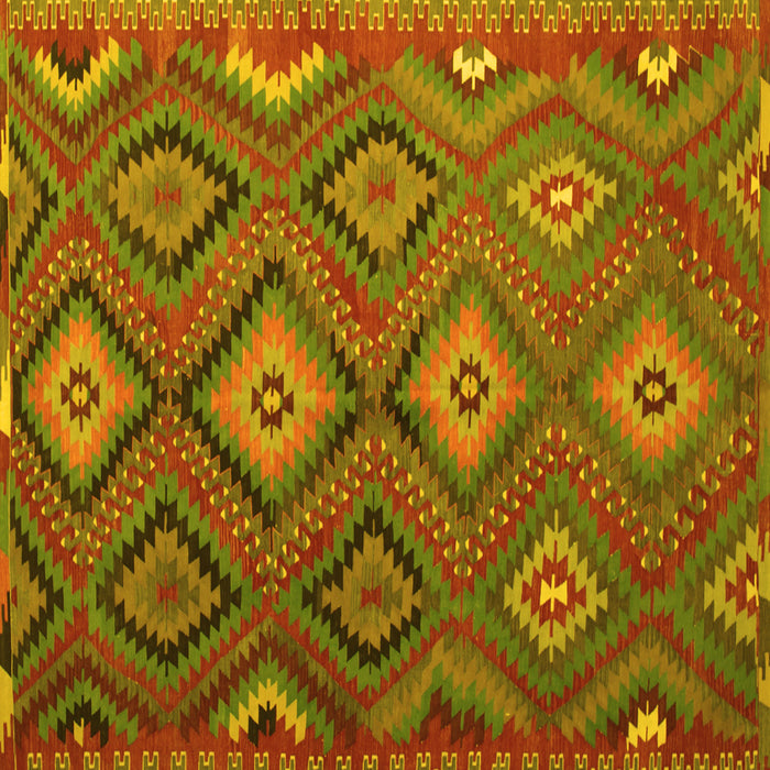 Square Machine Washable Southwestern Yellow Country Rug, wshtr1322yw