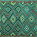 Square Machine Washable Southwestern Turquoise Country Area Rugs, wshtr1322turq